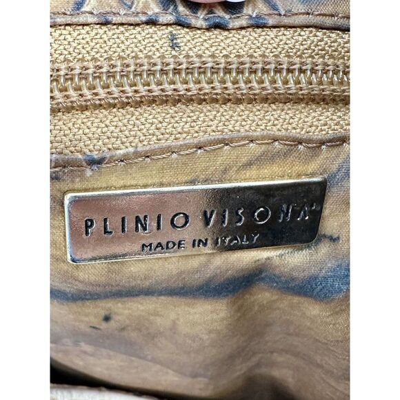 Plinio Visona, Yellow Leather Tote, Large, magnetic closure cheetah Print Inside - Picture 11 of 15